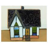 Stained Glass Decoration House 6-1/2 x 5-1/2 x3-34