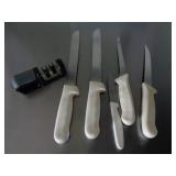 Assorted Commercial Kitchen Knives & Shapener