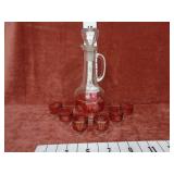 Vintage Ruby Flash Decanter Cordial Set