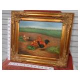 Vintage Chicken Painting on Canvas 29"T x 33"W