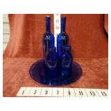 Colbalt Blue Glass Bottles & Serving Plate