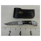 New Lock Blade Pocket Knife w/Leather Sheath