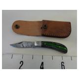New Folding Pocket Knife w/Leather Sheath