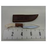 New Bone Handle Hunting Knife w/Leather Sheath