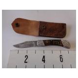 New Folding Pocket Knife w/Leather Sheath