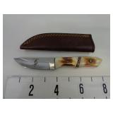 New Bone Handle Hunting Knife w/Leather Sheath