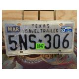Texas Travel Trailer License Plate