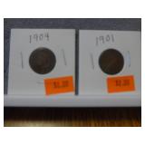 1901 & 1904 Indian Head Pennies