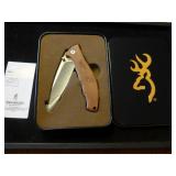 NIB Browning Wood Handle Linerlock Pocket Knife