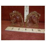 Vintage Clear Glass Horse Head Bookends
