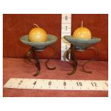 Pair of Candle Holders Metal Base w/Candles