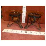 2-Vintage Amber Crackle Glass Candle Holders