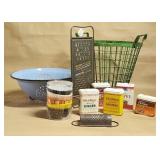 Vintage Kitchen Lot Metal Spice Cans, Grater,