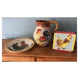 Chicken Rooster Bowl Plate Pitcher