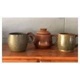 Frankoma Tea Pot and Stoneware Mugs Cups