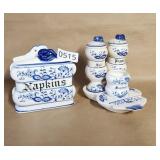 Blue Onion Napkin Salt Pepper Mustard Lot