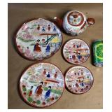Hand Painted Japanese Dishes Tea Pot Lot