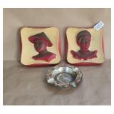 Asian Man Woman Wall Decor Metal Ashtray with
