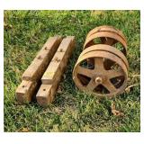 Cast Iron Wheels with Wood Mounts