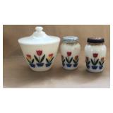 Fire King Tulip Oven Glass Salt Pepper and Grease