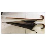 Wood Metal and Cloth Umbrella and Wooden Cane