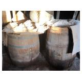 2 Wooden Barrels and Ribbed Galvanized Tub