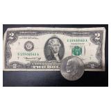 $2 Bill & Eisenhower Half Dollar