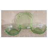 Green Depression Uranium Platter Serving Bowls