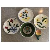 Stoneware Tulip Daisy Plates Bowl Spoon Rest Lot