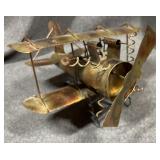 Vtg Metal Bi-Plane Music Box Wind Up Propeller