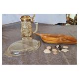 Vintage Monkey Pod Hand Carved Divided Serving