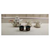 Party Lite Teapot Teacups Saucers 2 Green Party