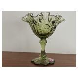 Fenton Green Cabbage Rose Candy Dish