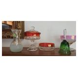 Kings Crown Thumbprint Dishes, Hand Painted Vase