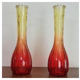 Pair of Jeannette Amberina Glass Vases