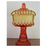 Jeannette Amberina Glass Wedding Cake Box w/Lid