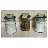 Green Glass Canister Set of 3 Tight Seal