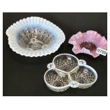 Fenton Opalescent Ruffled Pink White Bowl Lot