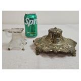Victorian Brass Inkwell w/ Porcelain Insert Glass