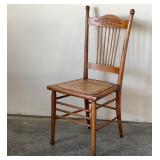 Chair Oak Leather Seat Antique 17W 15 D 36H