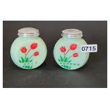 Art Deco Jadite Salt Pepper Green Round Pair