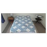 Blue & White Ocean Waves Hand Stitched Quilt 84" x