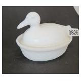 Vintage Kemple Milk Glass Duck Covered Dish