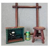 Frame Wood Stool Cast Iron Nut Cracker