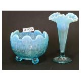 Northwood Blue Opalescent Pearl Flower 5" Bowl