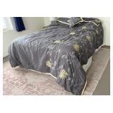 Queen Bedspread 2 Pillow Shams Gray Yellow Accent