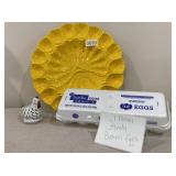 Egg Plate, Chicken Shaker & 1 Dozen Fresh Eggs