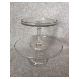 Round Glass Cake Pedestal Stand Plate Pair