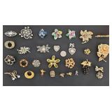 Gold and Silvertone Brooches Rhinestone Pearl