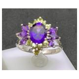Womens Ring Marked 925 with Purple & Clear Stones